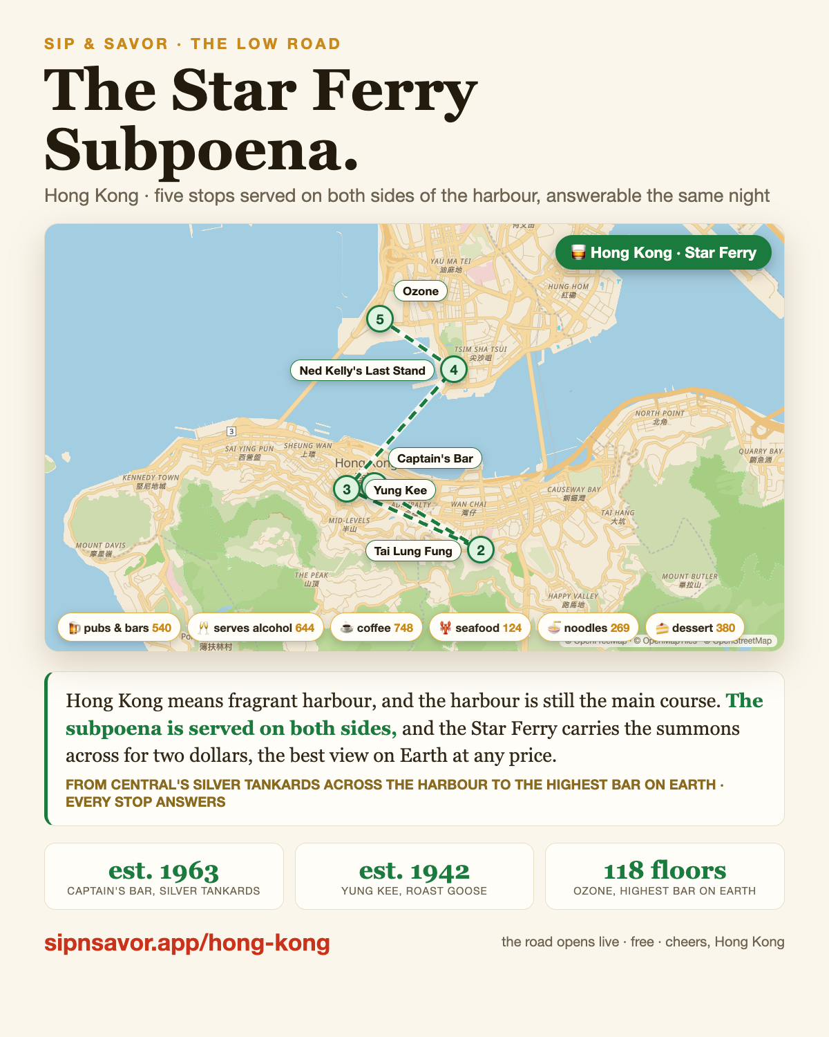 The Star Ferry Subpoena, a hand-written pub crawl in Hong Kong